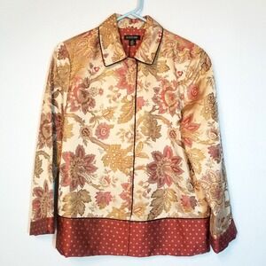 AUGUST MAX 100% Silk Floral Contrast on Sleeve and Hem Button Up Jacket Size 2